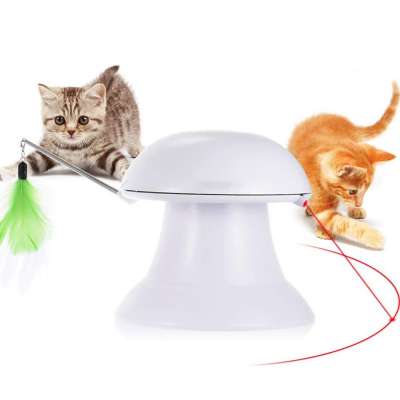 2 in 1 Adjustable Speed Interactive Turntable Toys Automatic Rotating Chasing Light Interactive Feather Toy